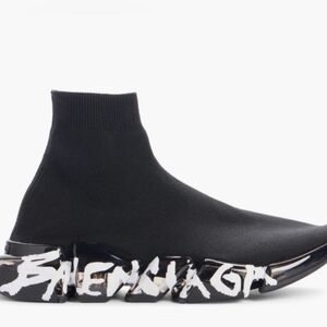 Balenciaga Black Sock Sneaker with White Graffiti Sole